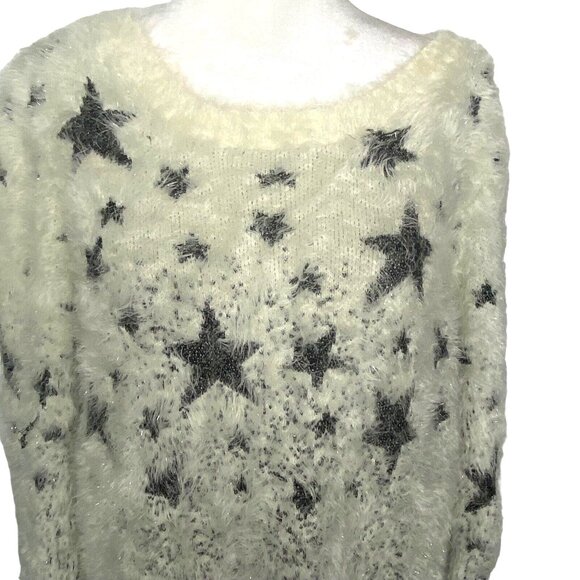 LAUREN MICHELLE Women Eyelash Stars Pullover Sweater Sz XL White Metallic 29-11 - Picture 5 of 13